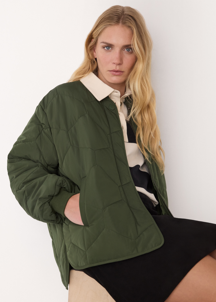 Khaki Ida Short Quilted Coat