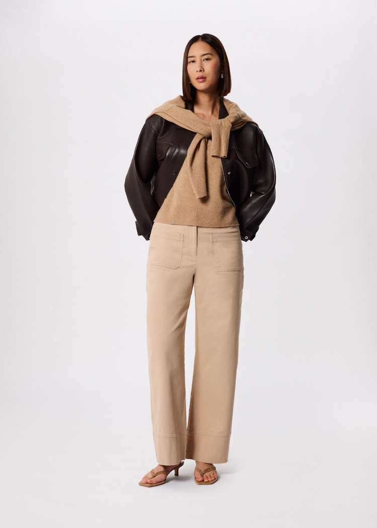 Neutral Wide Leg Casual Cotton Trouser