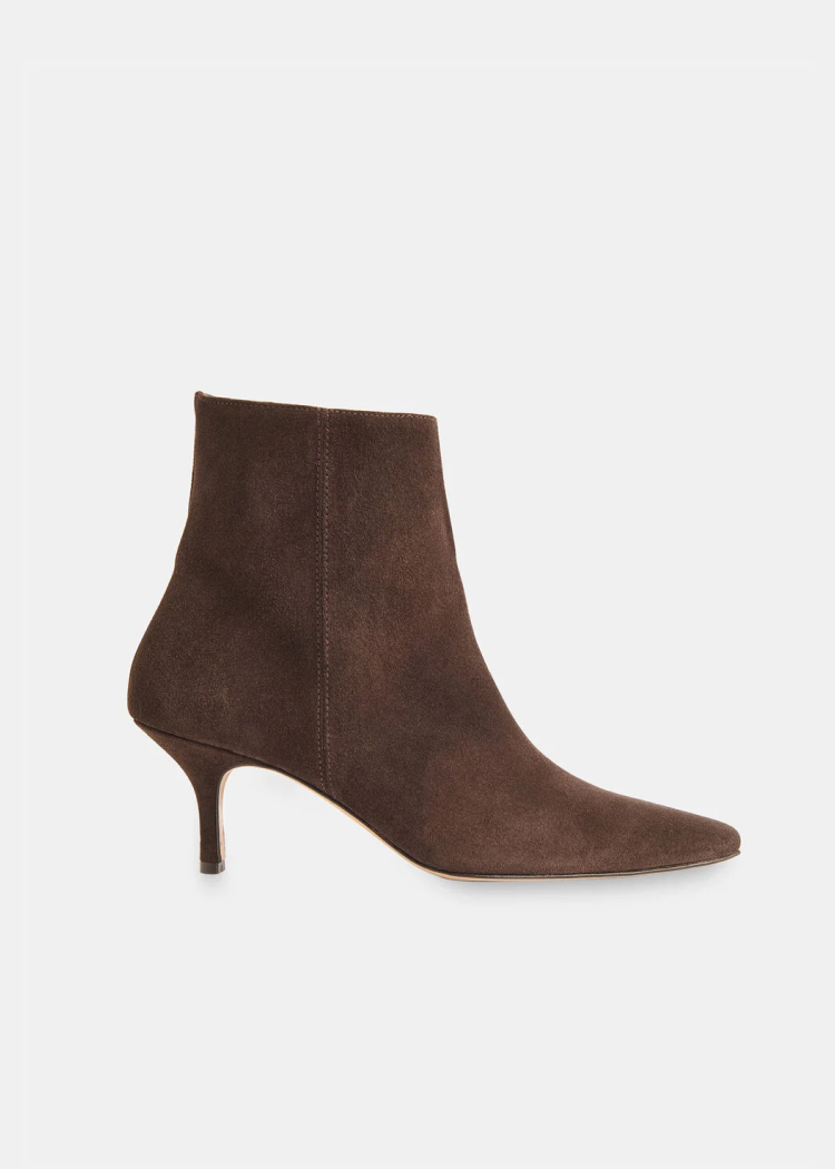 Chocolate Suede Pointed Heeled Boot