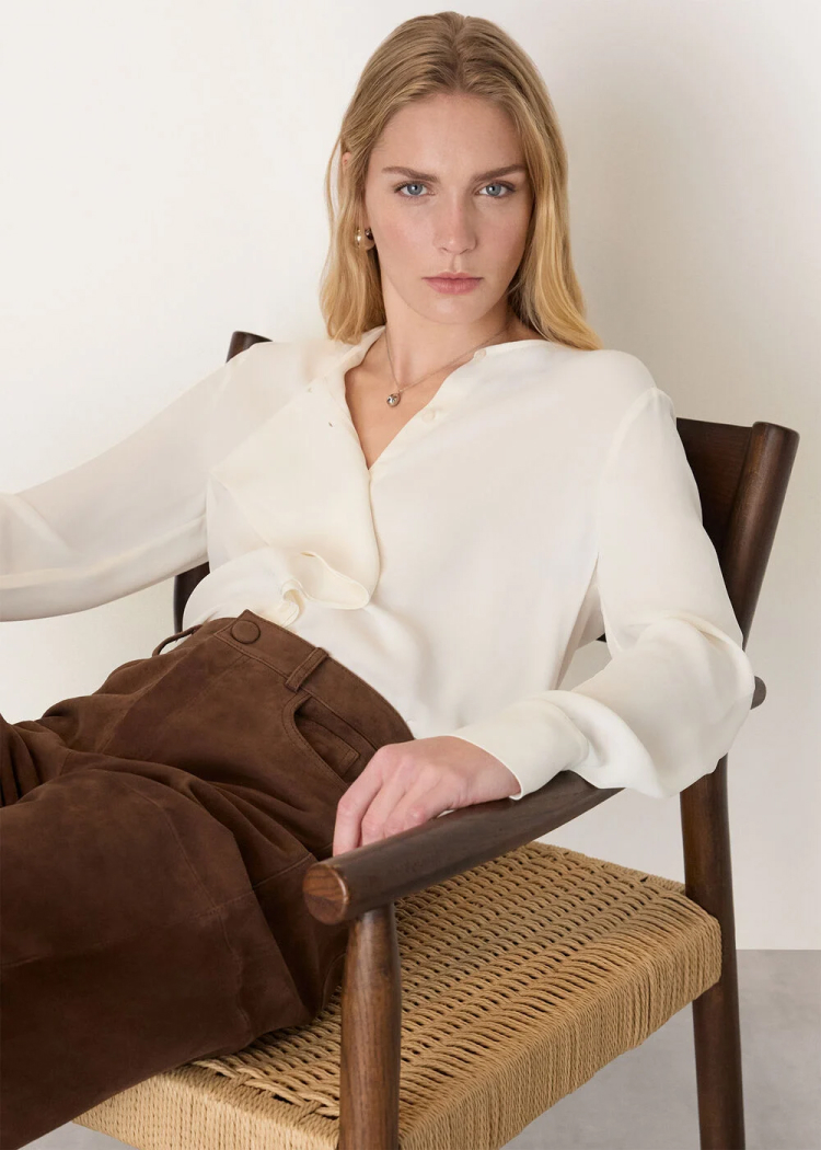 Ivory Draped Ruffle Feminine Blouse