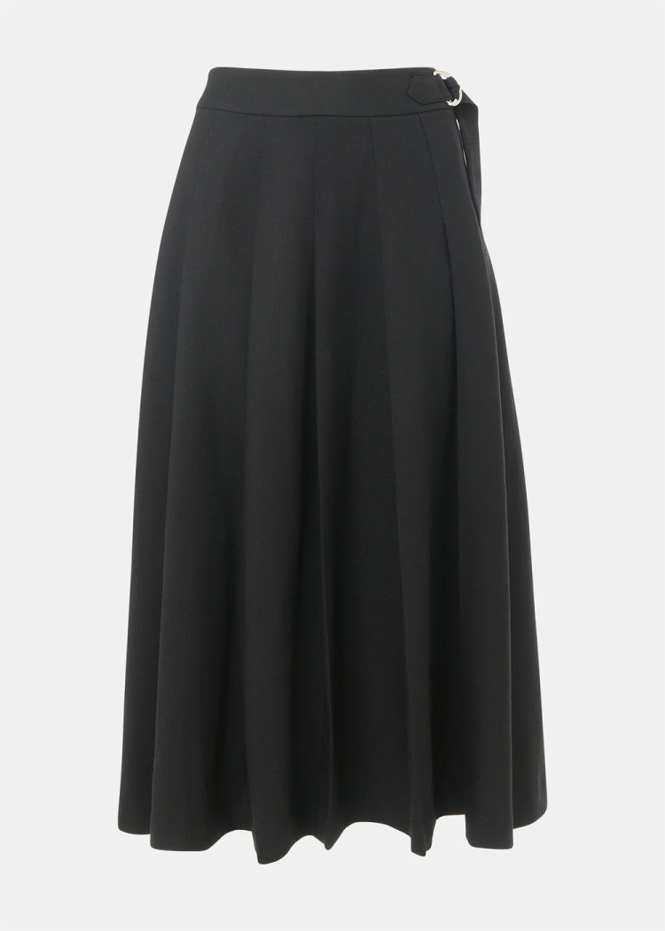 Black Wool Blend Pleated Kilt Skirt
