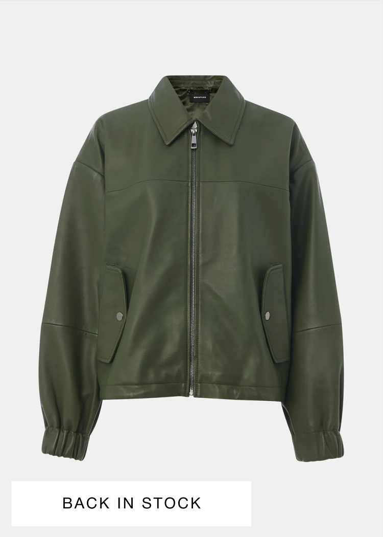Khaki Frida Leather Bomber Jacket