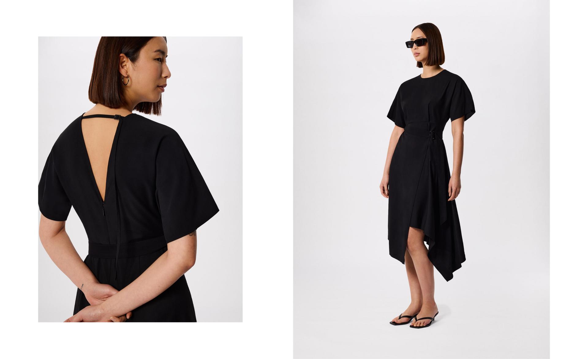 Black Asymmetric Open Back Dress