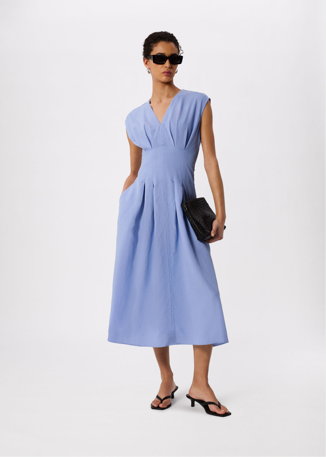 Blue Panel Linen Blend Dress
