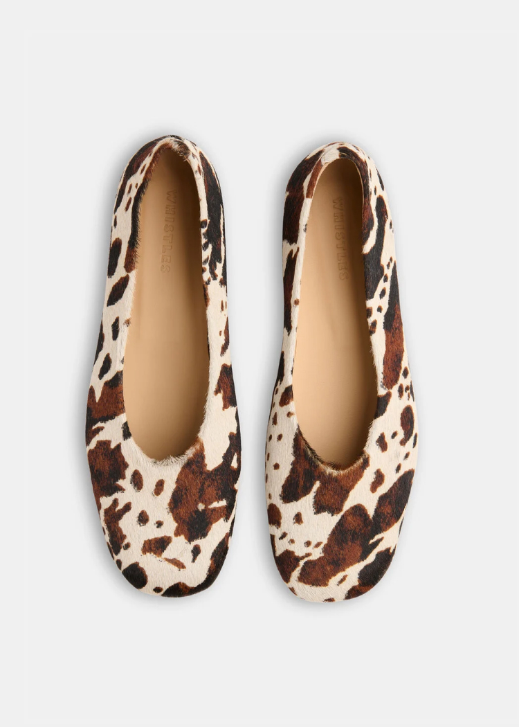 Multicolour Cow Print Hair-On Ballet Pump