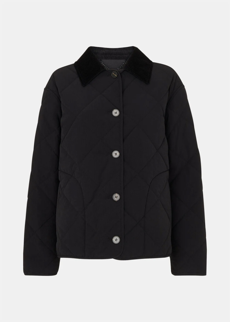 Black Short Quilted Cord Collar Coat