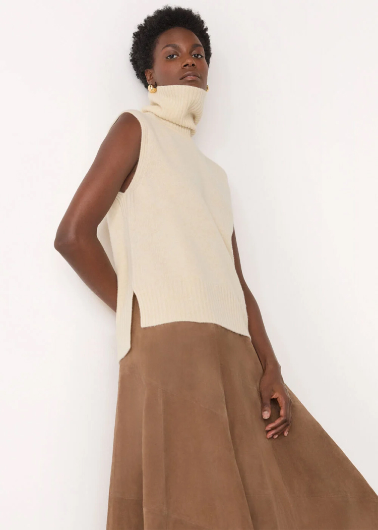 Ivory Roll Neck Detail Tank
