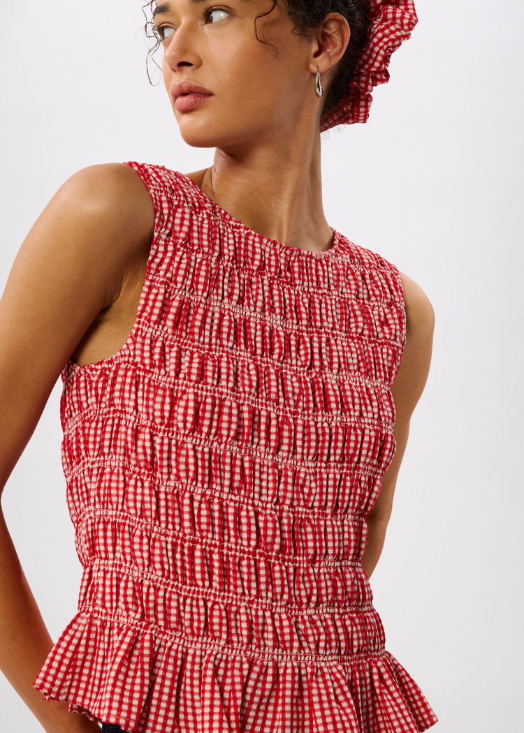 Red Gingham Shirred Top