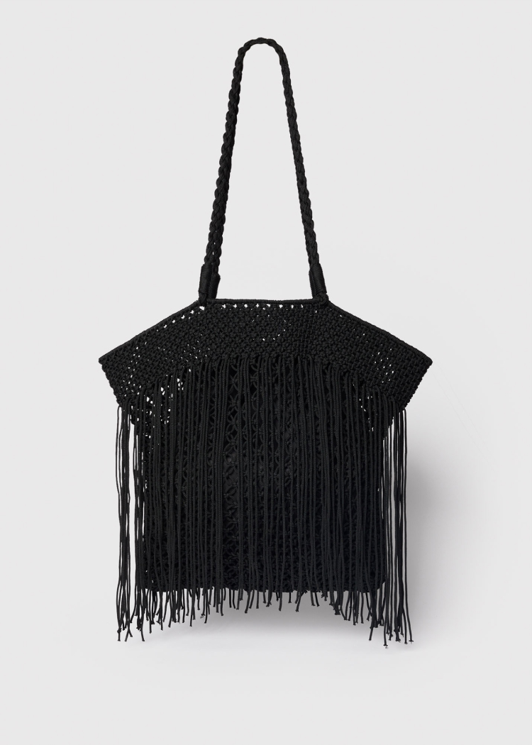 Black Crochet Fringe Bag