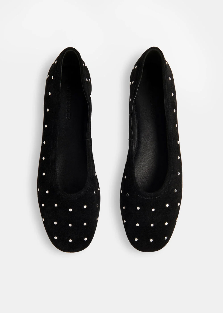 Black Karina Suede Stud Ballet Pump