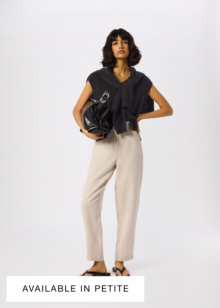 Oatmeal Linen Barrel Leg Trouser