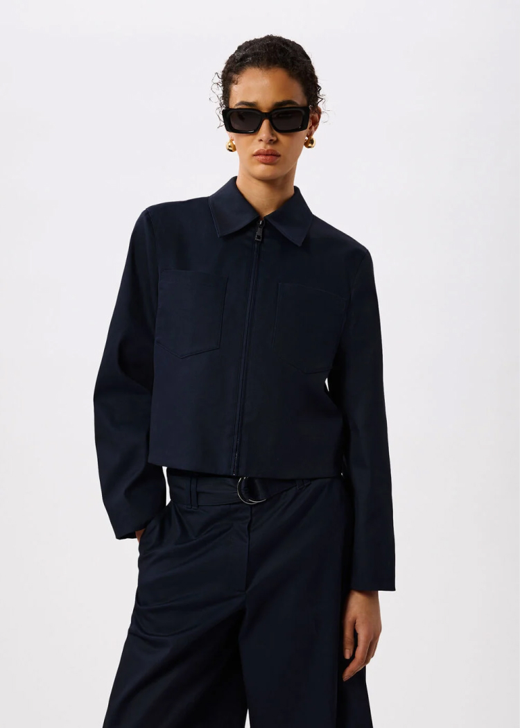 Navy Compact Cotton Cropped Jacket