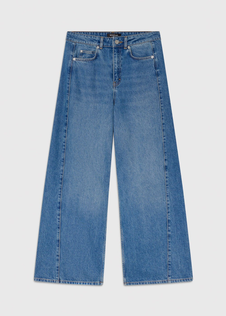 Light Wash Panel Detail Wide Leg Jean