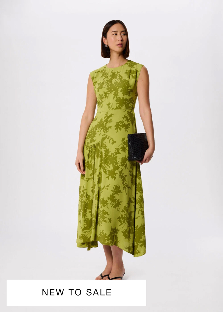 Green floral sleeveless asymmetric midi dress
