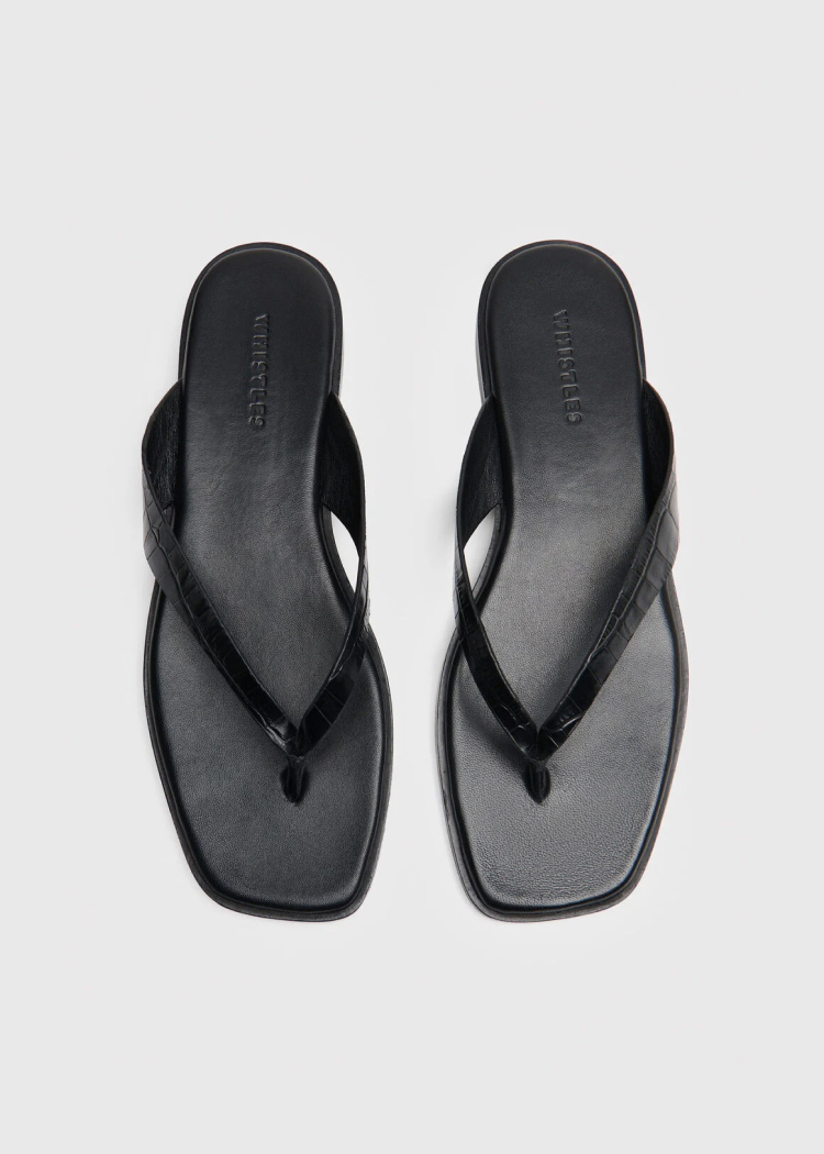 Black Croc Embossed Flip Flop