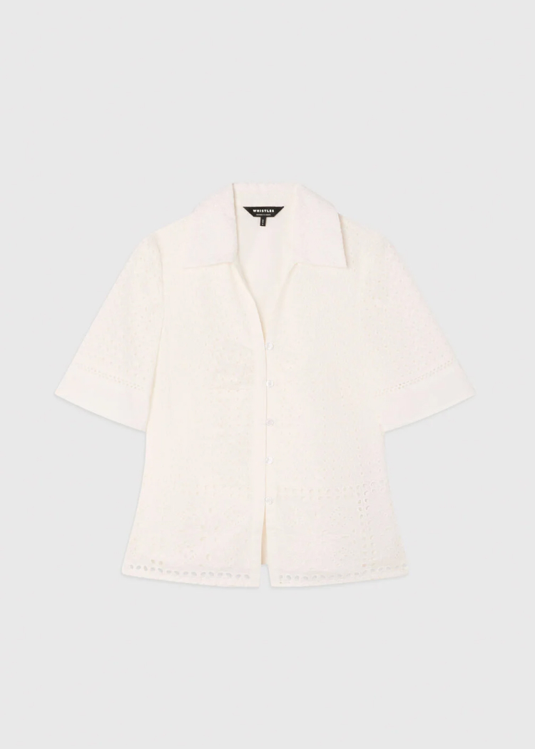White Cotton Broderie Shirt