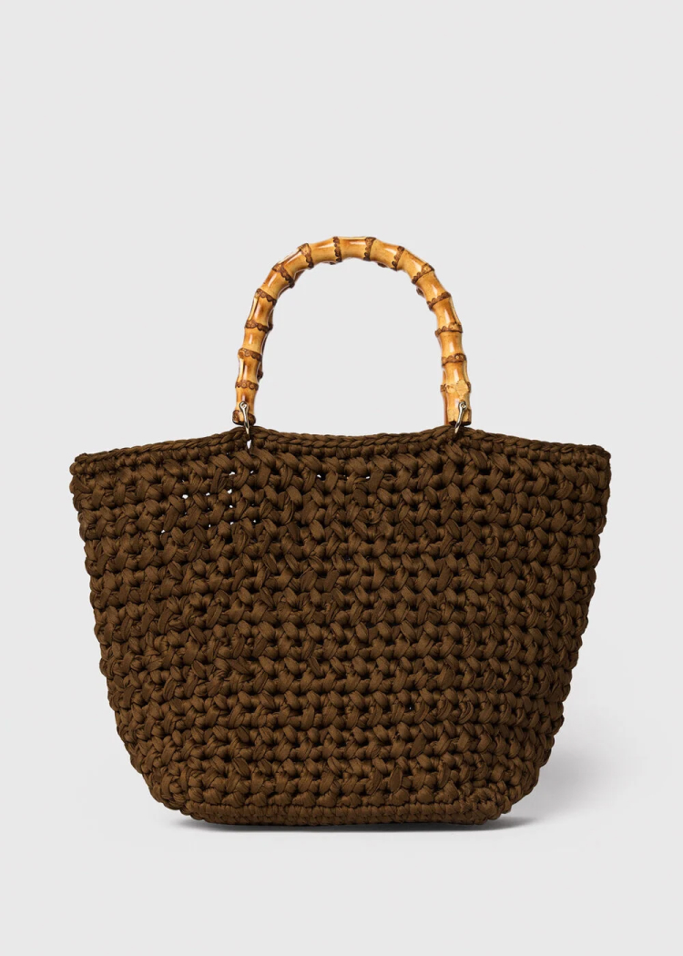 Khaki Bamboo Handle Crochet Bag