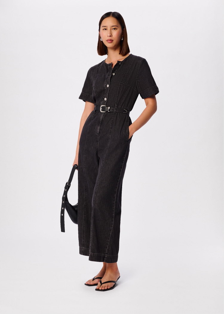 Washed Black Button Down Jumpsuit