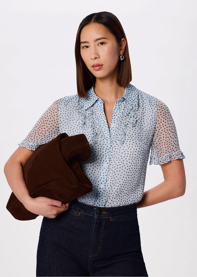 Blue Polka Dot Sheer Sleeve Shirt