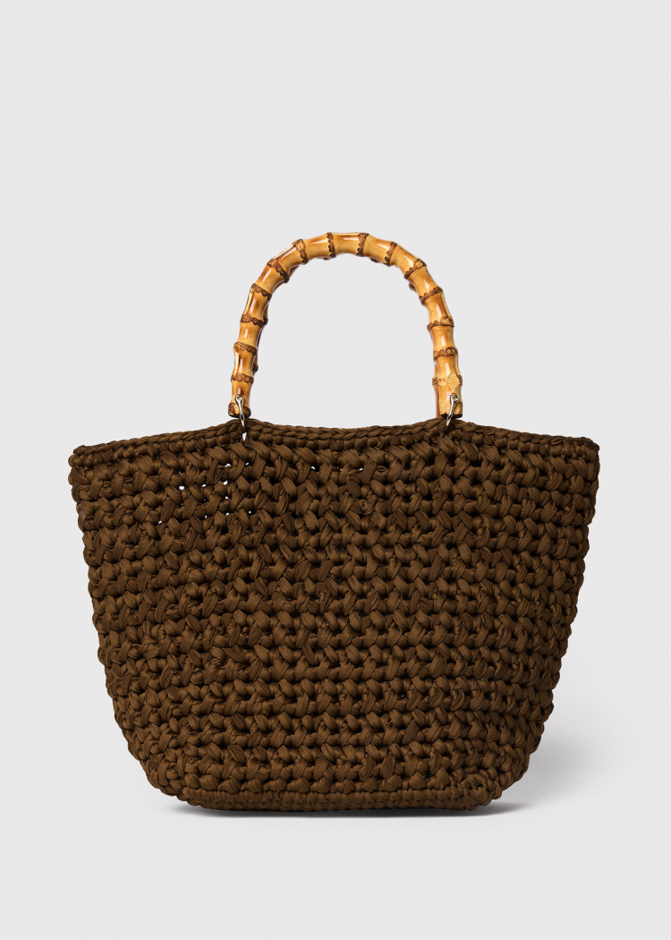 Khaki Bamboo Handle Crochet Bag