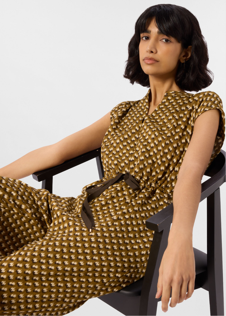 Khaki Ikat Spot Sleeveless Jumpsuit