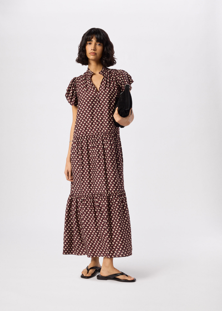 Brown Ikat Spot Midi Dress