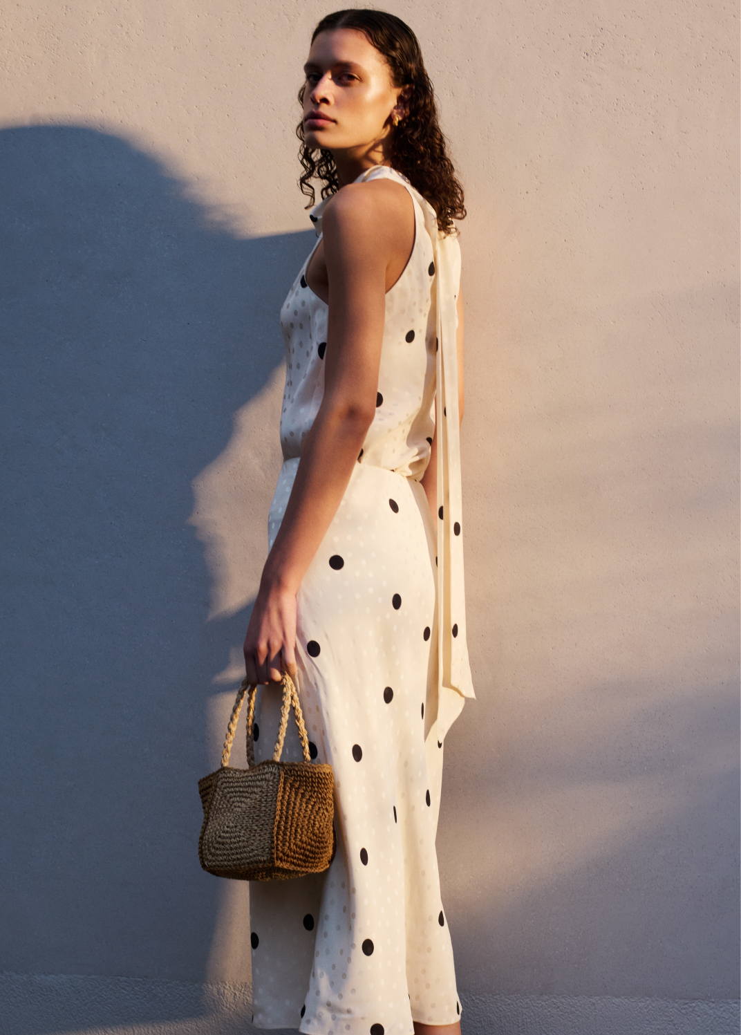 Cream Jacquard Spot Satin Coord
