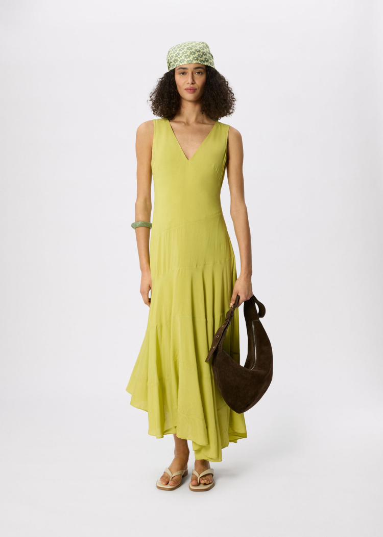 Pale Green Sleeveless Tiered Midi Dress