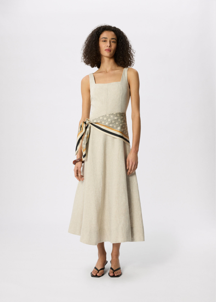 Oatmeal Fit and Flare Linen Dress