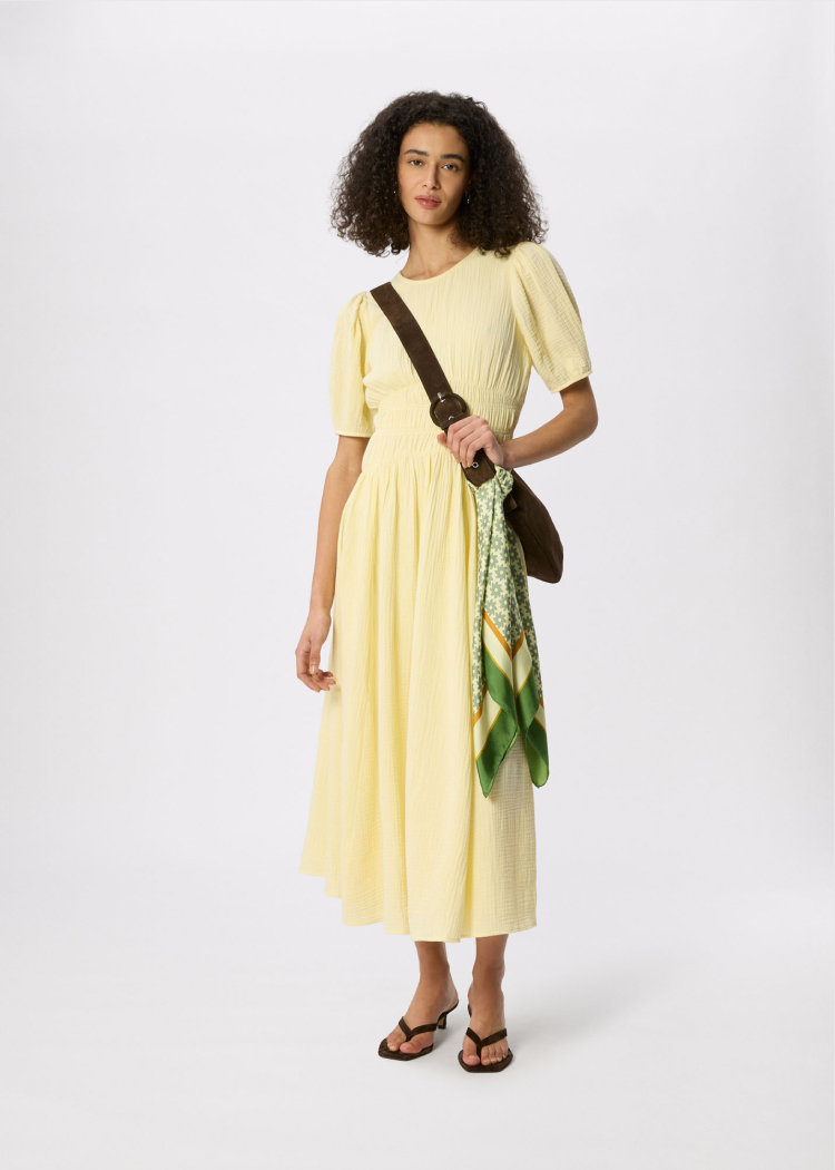 Butter Gathered Textured Midi Dress