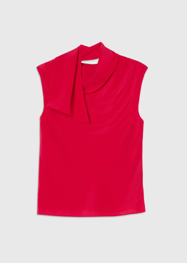 Red Cowl Neck Silk Drape Top