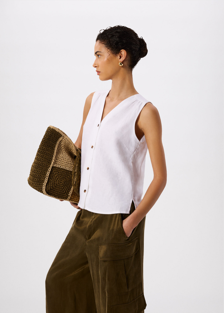White Laura Linen Tank