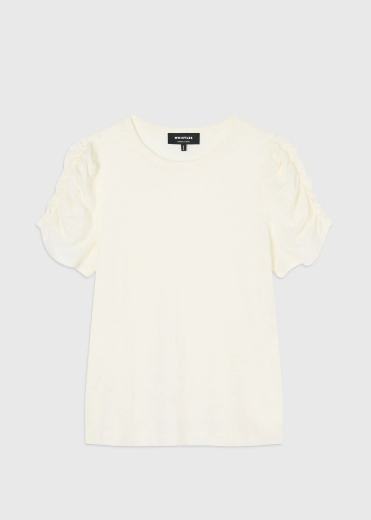Ivory Round Neck Gathered Sleeve Tee