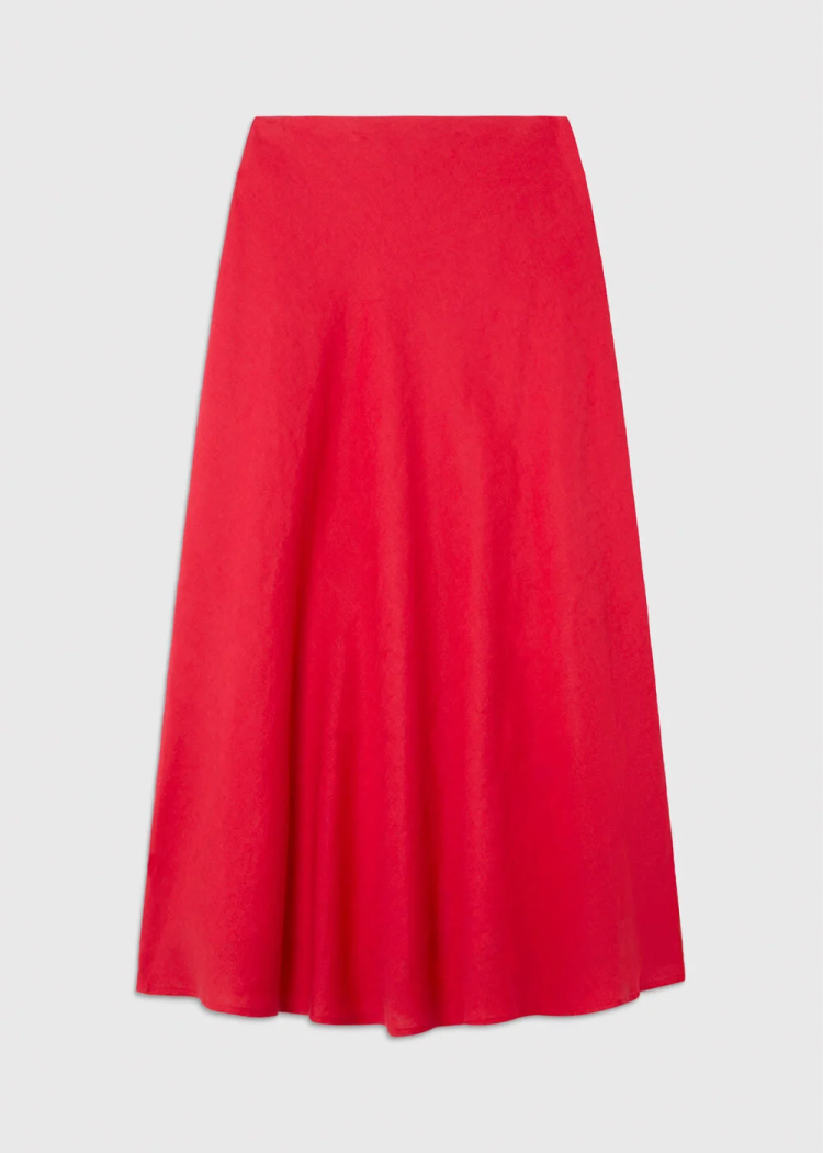 Red Linen Midi Skirt