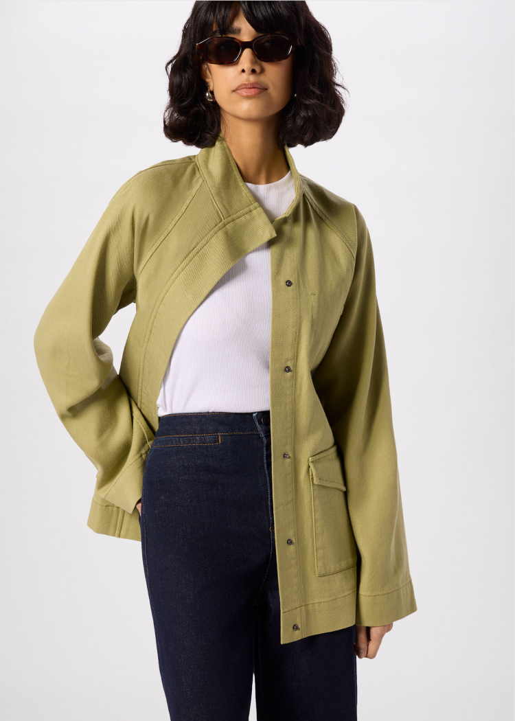 Sage Green Belted Cotton Safari Jacket