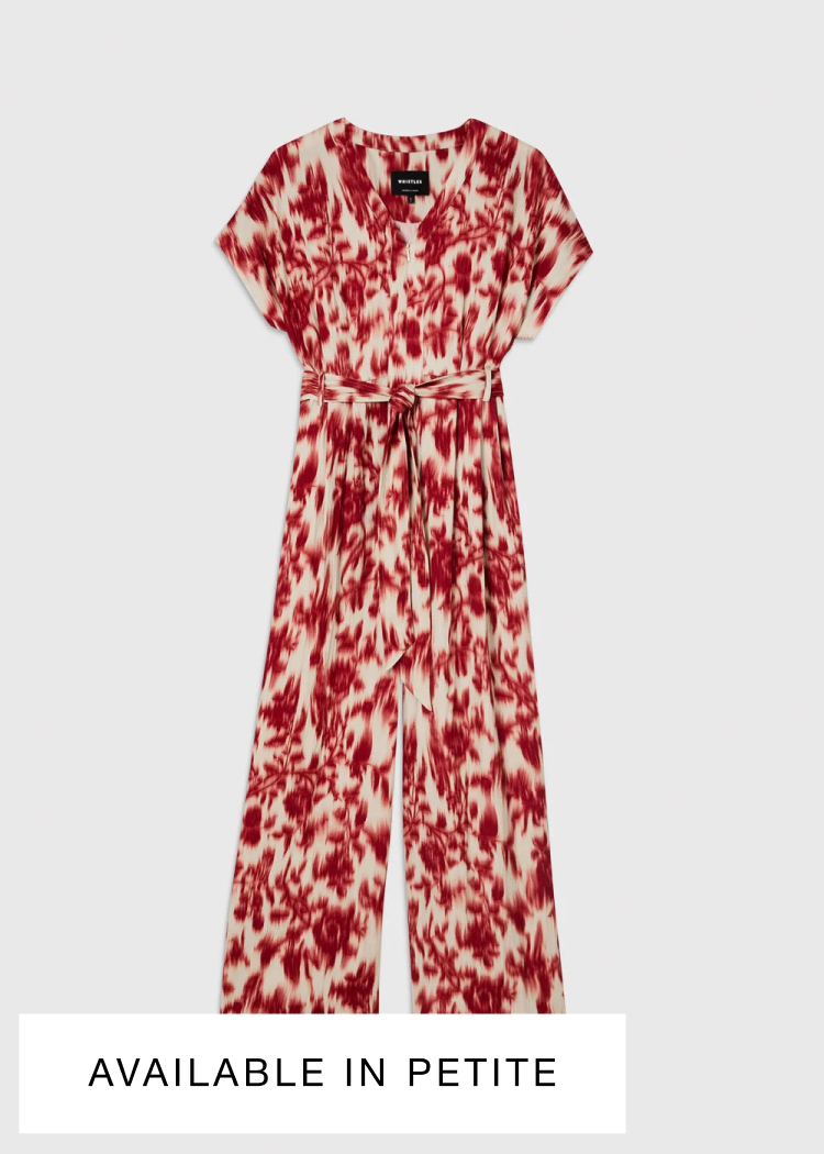 Red Blurred Floral Tie Jumpsuit