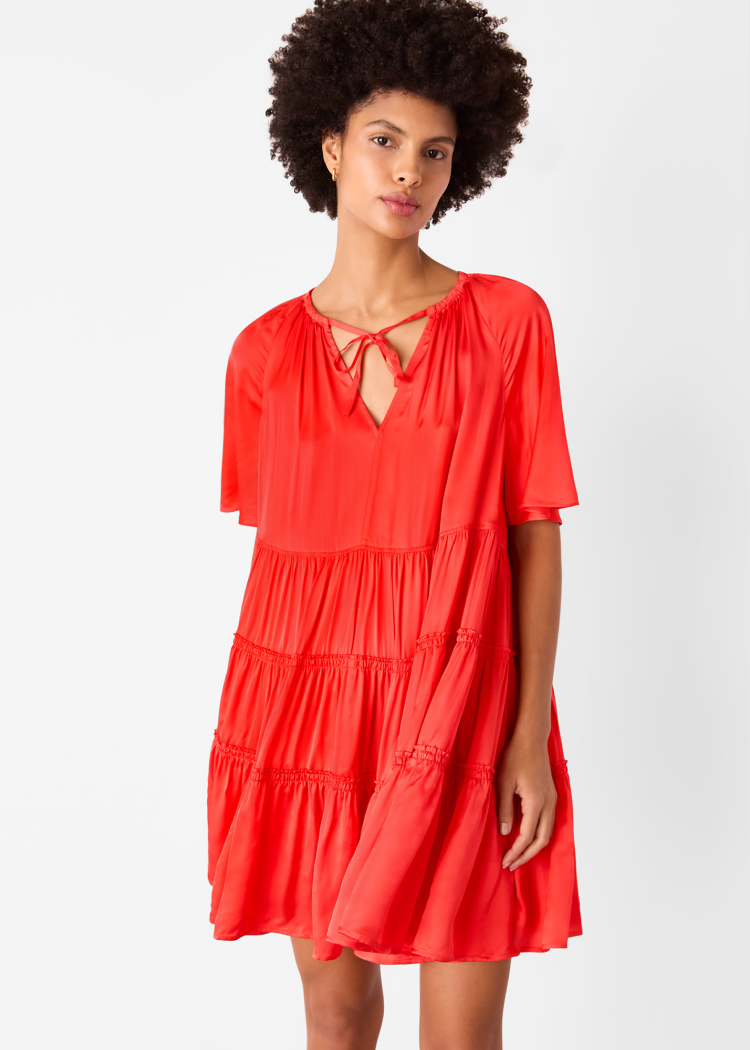 Red Satin Trapeze Mini Dress