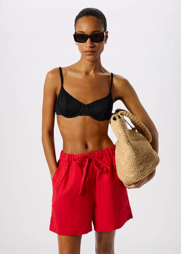 Black Ribbed Underwire Bikini Top