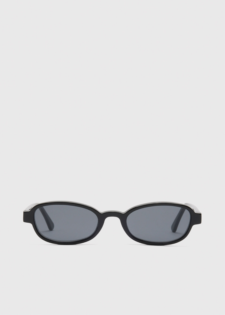 Black Slim Oval Sunglasses