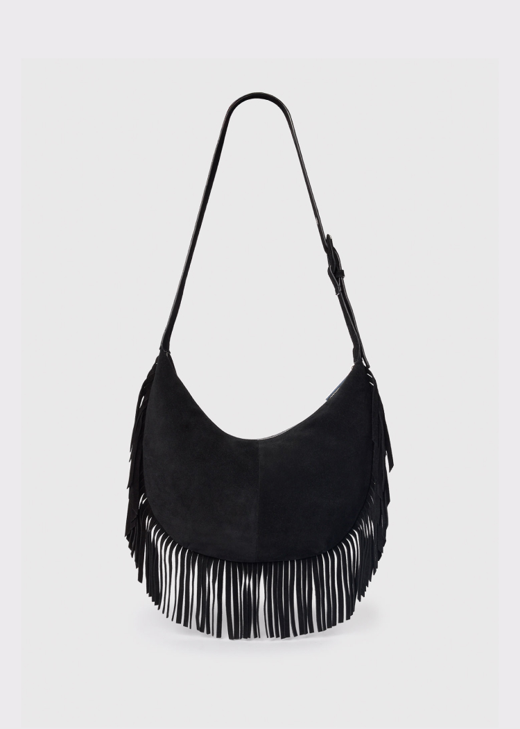 Black Sia Suede Fringed Bag