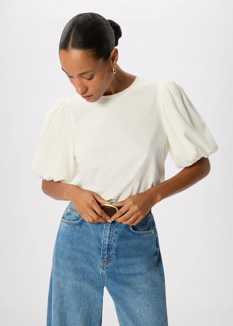 Ivory Puff Sleeve Detail Tee