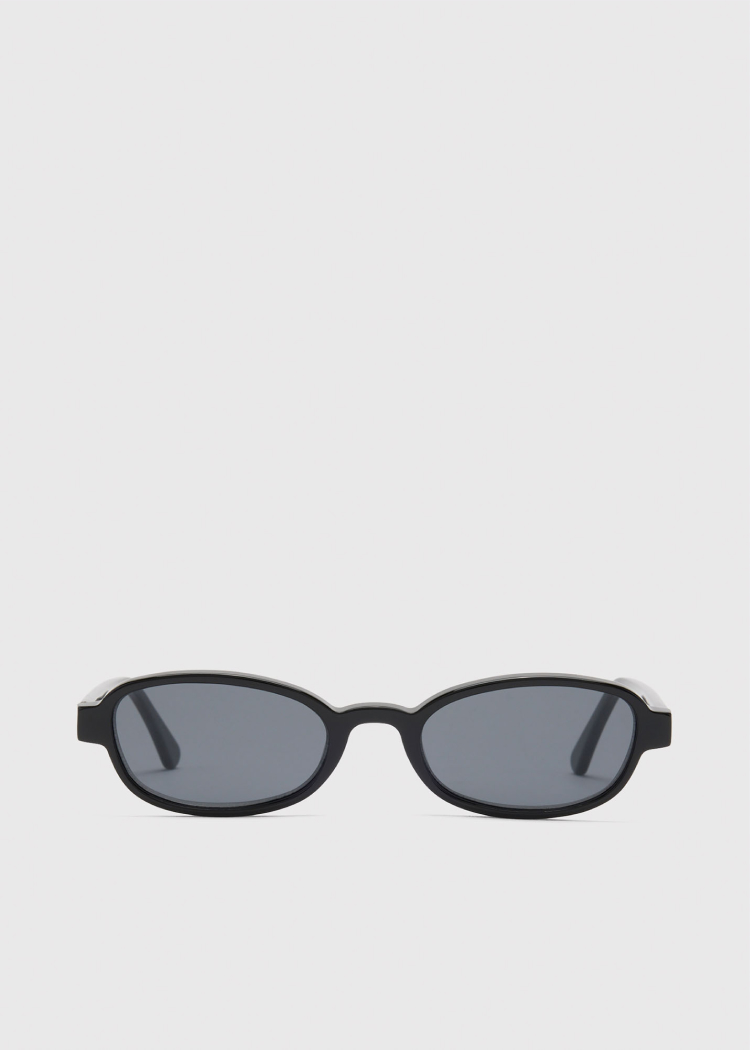 Black Slim Oval Sunglasses