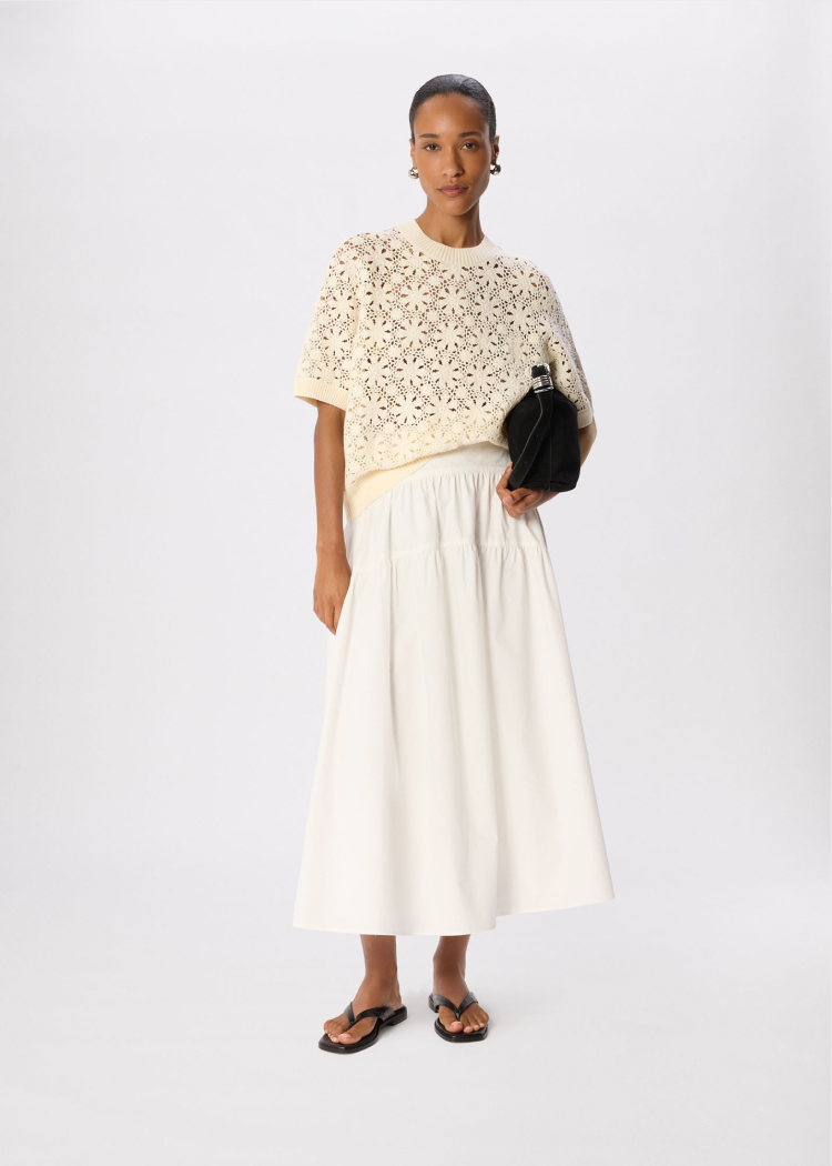 White Tier Hem Cotton Skirt