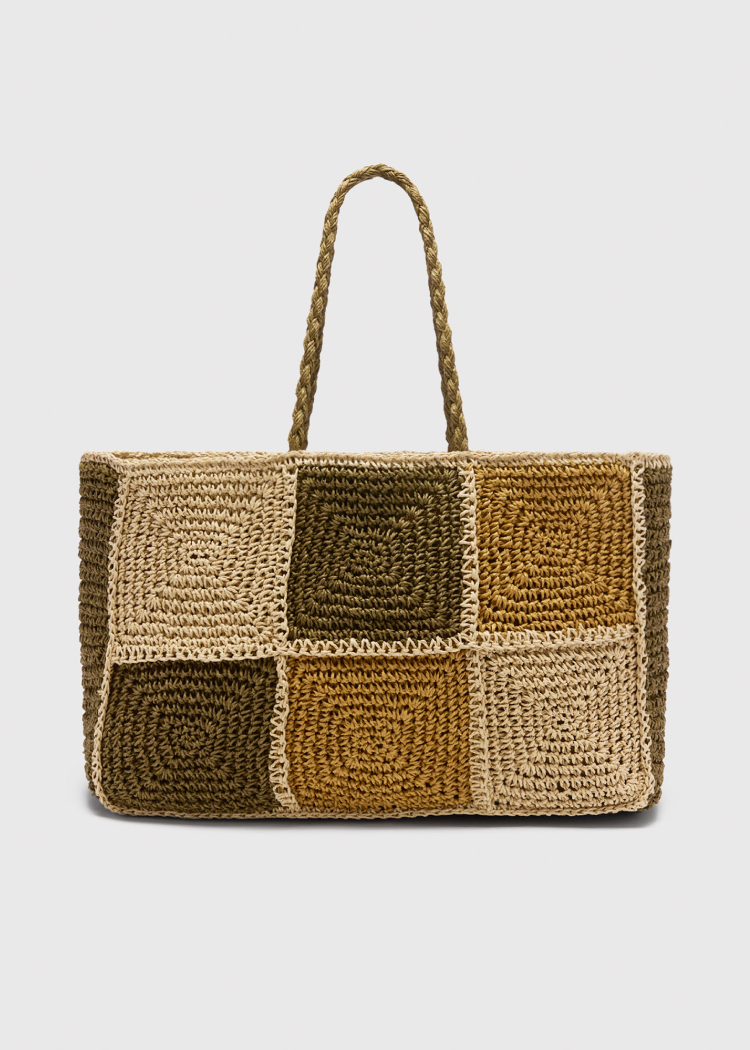 Multicolour Patchwork Straw Tote Bag