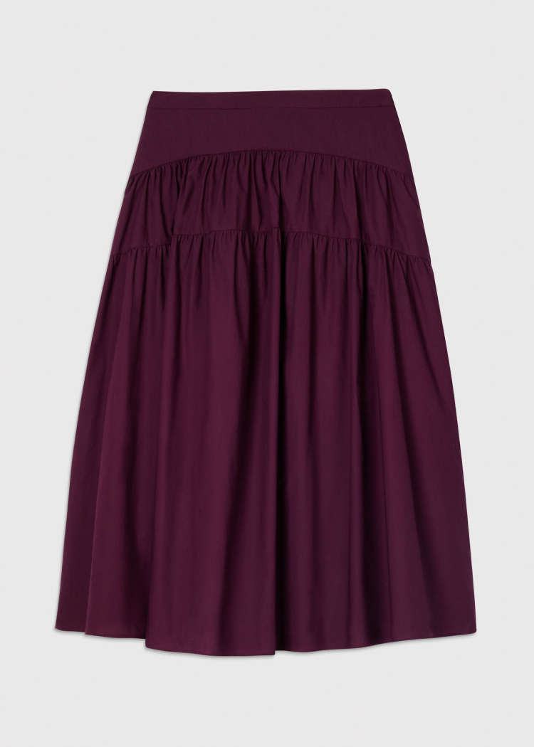 Plum Tier Hem Cotton Skirt