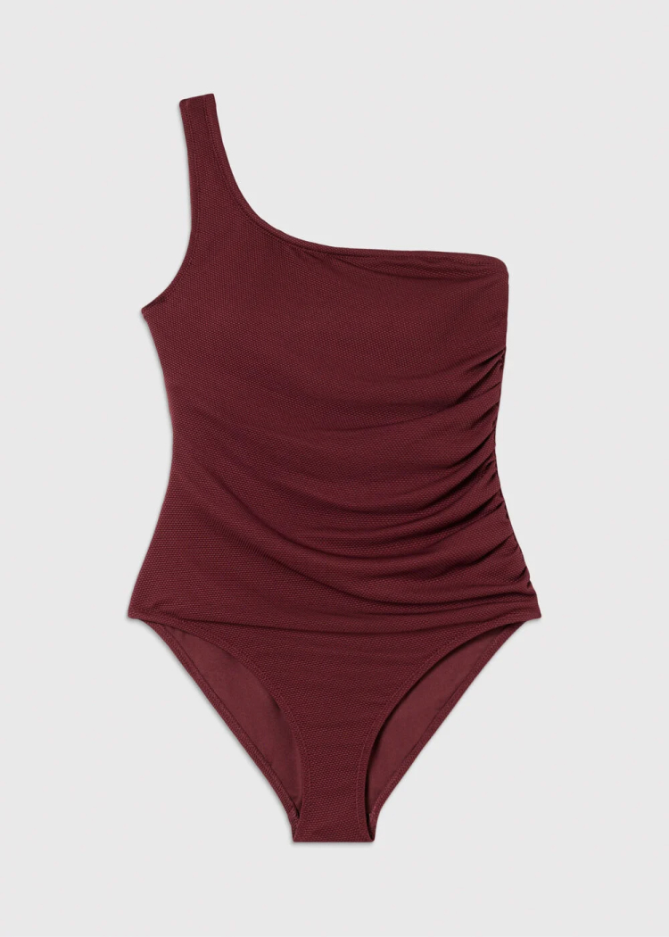 Plum Textured One Shoulder Swimsuit