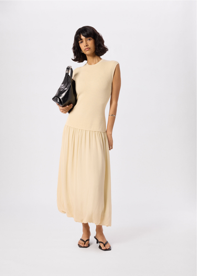 Yellow Knitted 2in1 Bubble Hem Dress