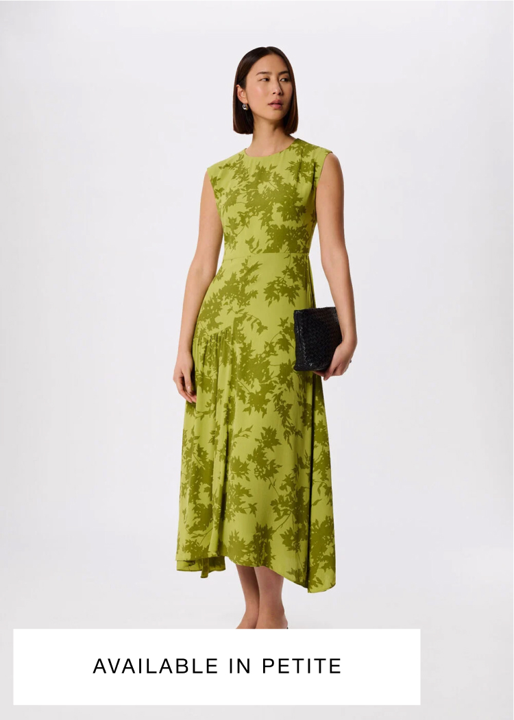 Green floral sleeveless asymmetric midi dress