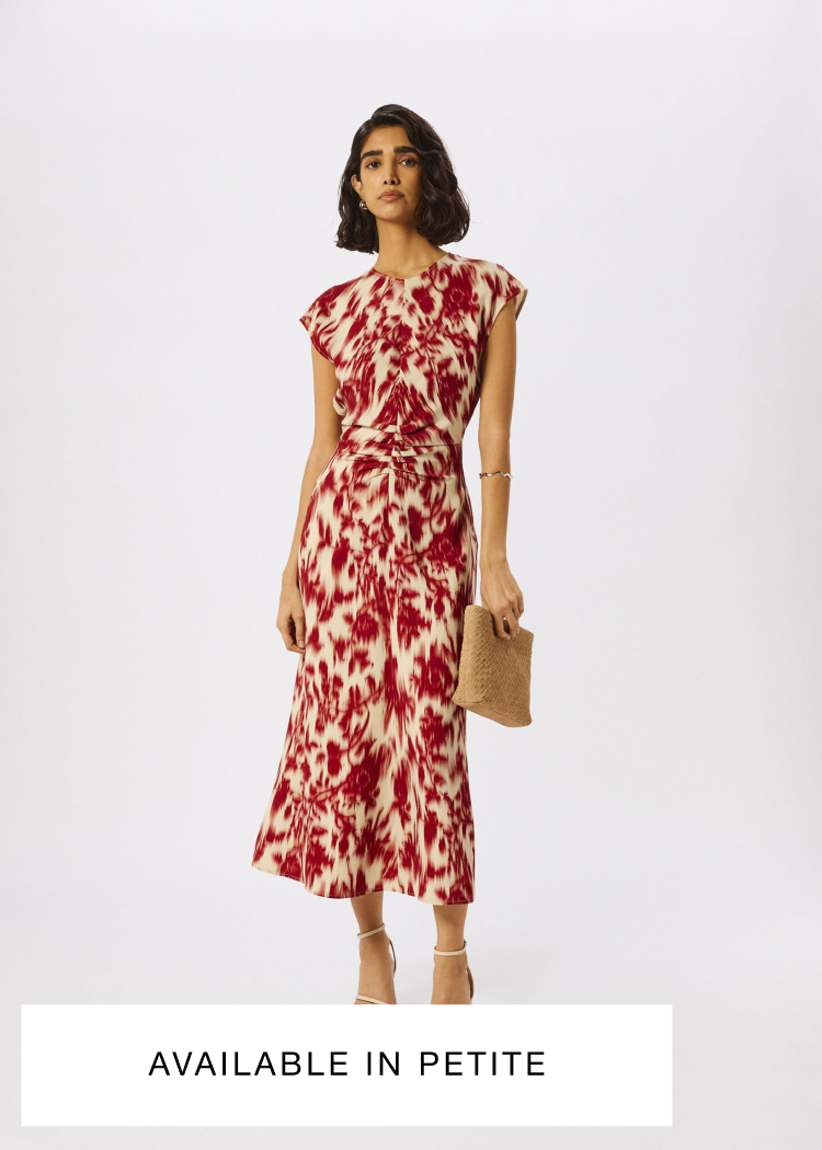 Red Blurred Floral Crepe Dress