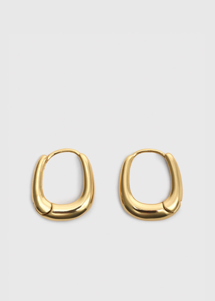 Gold Curved Square Huggie Hoop